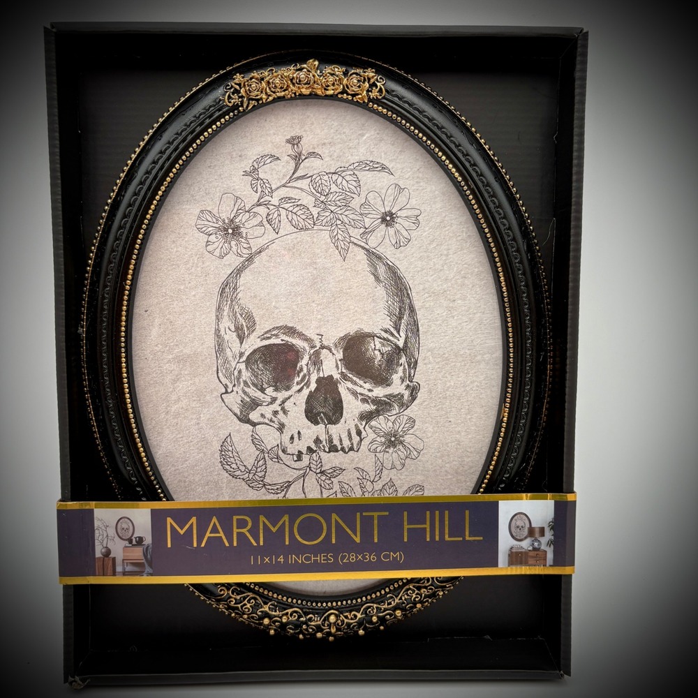 Marmont Hill Skull HALLOWEEN Floral Oval Wall Decor Gothic‎ Home Accent 11x14